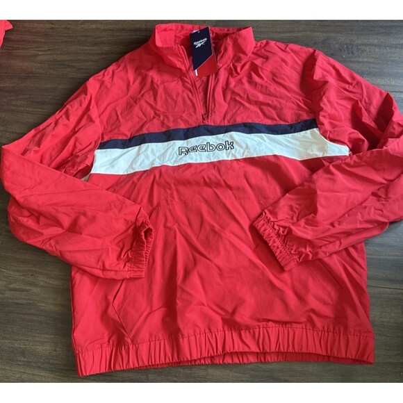 Reebok Men's Retro Colorblocked Quarter-Zip Popover Pullover Sweatshirt Red M - Picture 2 of 5